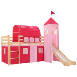 Cadru pat etajat copii cu tobogan & scară 208x230 cm lemn pin