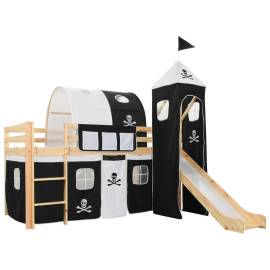 Cadru pat etajat copii cu tobogan &amp; scară 97x208cm lemn de pin