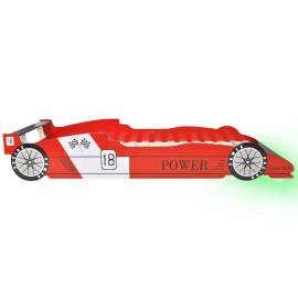 Pat pentru copii mașină de curse, cu led, 90 x 200 cm, roșu, 6 image