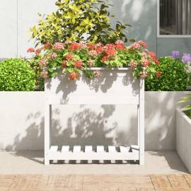 Jardinieră cu raft, alb, 82,5x34,5x81 cm, lemn masiv de pin, 3 image