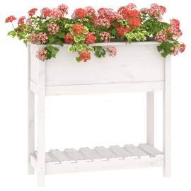 Jardinieră cu raft, alb, 82,5x34,5x81 cm, lemn masiv de pin, 4 image