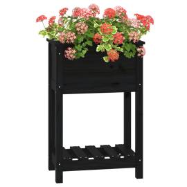 Jardinieră cu raft, negru, 54x34,5x81 cm, lemn masiv de pin, 4 image