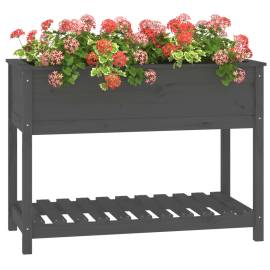 Jardinieră cu raft, gri, 111,5x54x81 cm, lemn masiv de pin, 4 image