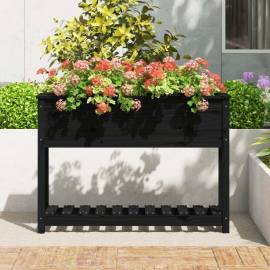 Jardinieră cu raft, negru, 111,5x34,5x81 cm, lemn masiv de pin, 3 image