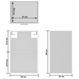 Dulap de sticlă suspendat, alb extralucios, 40x31x60 cm, pal, 10 image