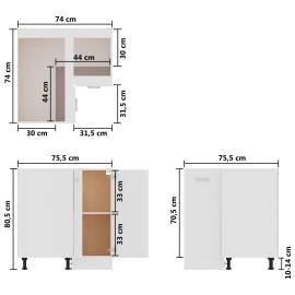 Dulap inferior de colț, alb extralucios, 75,5x75,5x80,5 cm pal, 10 image