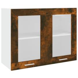Dulap suspendat cu sticlă, stejar fumuriu, 80x31x60 cm lemn, 2 image