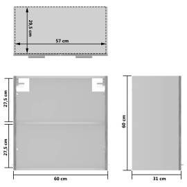 Dulap suspendat de sticlă, gri beton, 60 x 31 x 60 cm, pal, 9 image