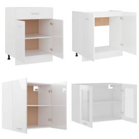 Set dulapuri bucătărie, 4 piese, alb extralucios lemn prelucrat, 5 image