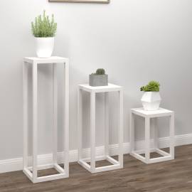 Set suport de plante, 3 piese, alb, lemn masiv de pin, 3 image