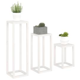 Set suport de plante, 3 piese, alb, lemn masiv de pin, 4 image