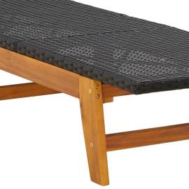 Șezlong de plajă cu masă, poliratan și lemn masiv de acacia, 11 image