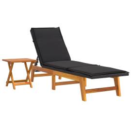 Șezlong de plajă cu masă, poliratan și lemn masiv de acacia, 2 image