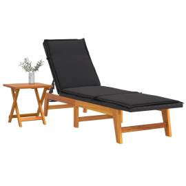 Șezlong de plajă cu masă, poliratan și lemn masiv de acacia, 3 image