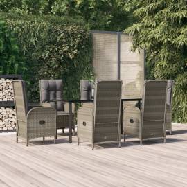 Set mobilier de grădină cu perne, 7 piese, negru/gri, poliratan