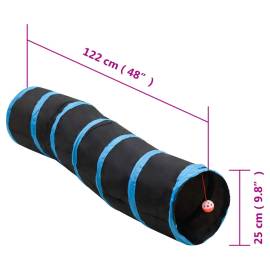 Tunel pentru pisici în formă s, negru/albastru 122 cm poliester, 6 image