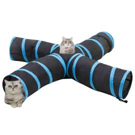 Tunel pentru pisici 4 căi, negru și albastru, 25 cm, poliester, 2 image