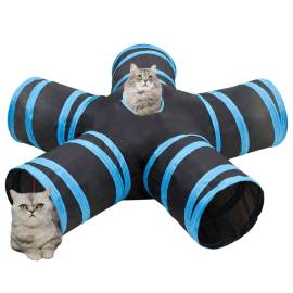 Tunel pentru pisici 5 căi, negru și albastru, 25 cm, poliester, 2 image