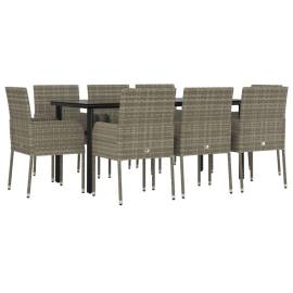 Set mobilier de grădină cu perne, 9 piese, negru/gri, poliratan, 3 image