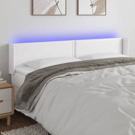 Tăblie de pat cu led, alb, 163x16x78/88 cm, piele ecologică
