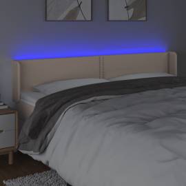Tăblie de pat cu led cappuccino 183x16x78/88 cm piele ecologică, 4 image