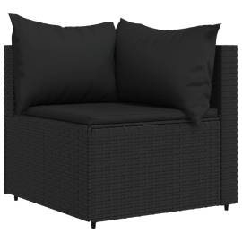 Canapea de colț cu pernă de grădină, negru, poliratan, 2 image