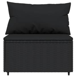 Canapea de mijloc cu pernă de grădină, negru, poliratan, 3 image