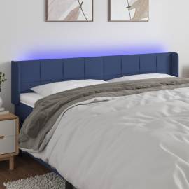 Tăblie de pat cu led, albastru, 163x16x78/88 cm, textil