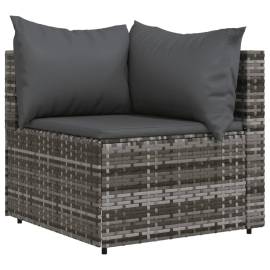 Canapea de colț cu pernă de grădină, gri, poliratan, 2 image