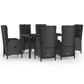 Set mobilier de grădină cu perne, 7 piese, negru/gri, poliratan, 2 image