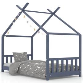 Cadru de pat de copii, gri, 70 x 140 cm, lemn masiv de pin, 2 image
