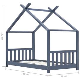 Cadru de pat de copii, gri, 70 x 140 cm, lemn masiv de pin, 9 image