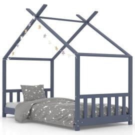 Cadru de pat de copii, gri, 80 x 160 cm, lemn masiv de pin, 2 image