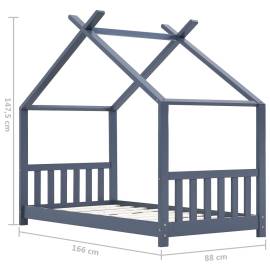 Cadru de pat de copii, gri, 80 x 160 cm, lemn masiv de pin, 9 image