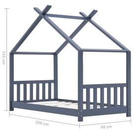 Cadru de pat pentru copii, gri, 90 x 200 cm, lemn masiv de pin, 9 image