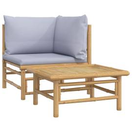 Set mobilier de grădină cu perne gri deschis, 2 piese, bambus, 2 image