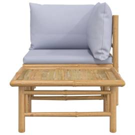 Set mobilier de grădină cu perne gri deschis, 2 piese, bambus, 4 image
