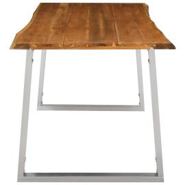 Masă de bucătărie, 160x80x75 cm, lemn acacia & oțel inoxidabil, 4 image