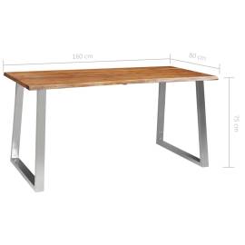 Masă de bucătărie, 160x80x75 cm, lemn acacia & oțel inoxidabil, 7 image