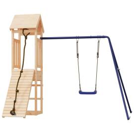 Căsuță de joacă cu perete de cățărat și leagăn, lemn masiv pin, 3 image