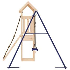 Căsuță de joacă cu perete de cățărat și leagăn, lemn masiv pin, 6 image