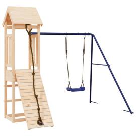 Căsuță de joacă cu perete de cățărat și leagăn, lemn masiv pin, 2 image