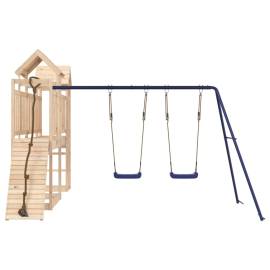 Căsuță de joacă cu perete de cățărat și leagăne, lemn masiv pin, 4 image