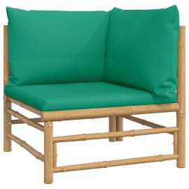 Canapea de colț pentru grădină, perne verzi, bambus, 2 image