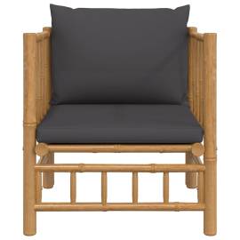 Canapea de grădină, perne gri închis, bambus, 3 image