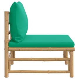 Canapea de mijloc pentru grădină, perne verzi, bambus, 3 image