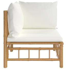 Canapea de mijloc pentru grădină cu perne, alb crem, bambus, 3 image
