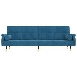 Canapea extensibilă cu perne, albastru, catifea, 3 image