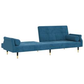 Canapea extensibilă cu perne, albastru, catifea, 6 image