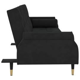 Canapea extensibilă cu perne, negru, catifea, 3 image